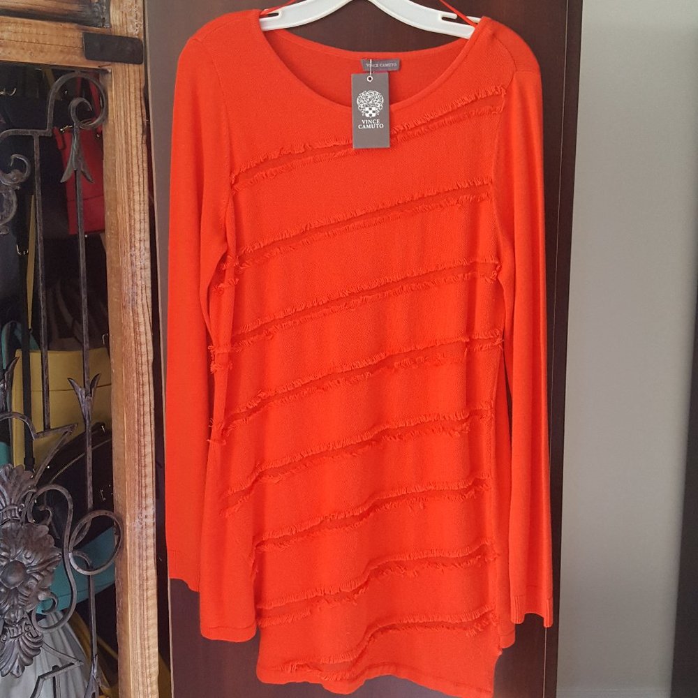 Vince Camuto Tunic Sweater w/Diagonal Mesh Insets